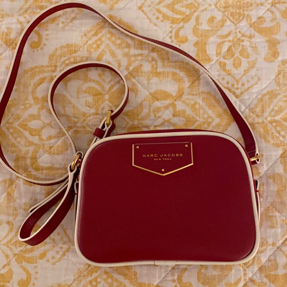 Marc Jacobs Red and Cream Leather Crossbody Camera Bag